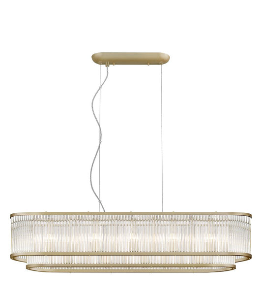 Impex Lighting Antigua 7-Light Tiered Oblong Matt Gold Crystal Island Chandelier
