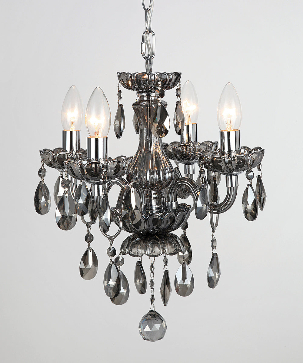 Impex Lighting Rodeo 4-Light Smoke Crystal Chrome Candle Chandelier