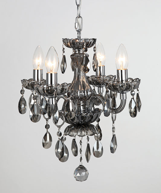 Impex Lighting Rodeo 4-Light Smoke Crystal Chrome Candle Chandelier