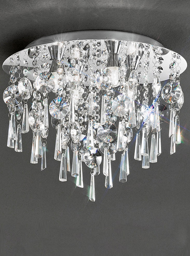Franklite 400mm Chrome Crystal IP44 Flush Chandelier