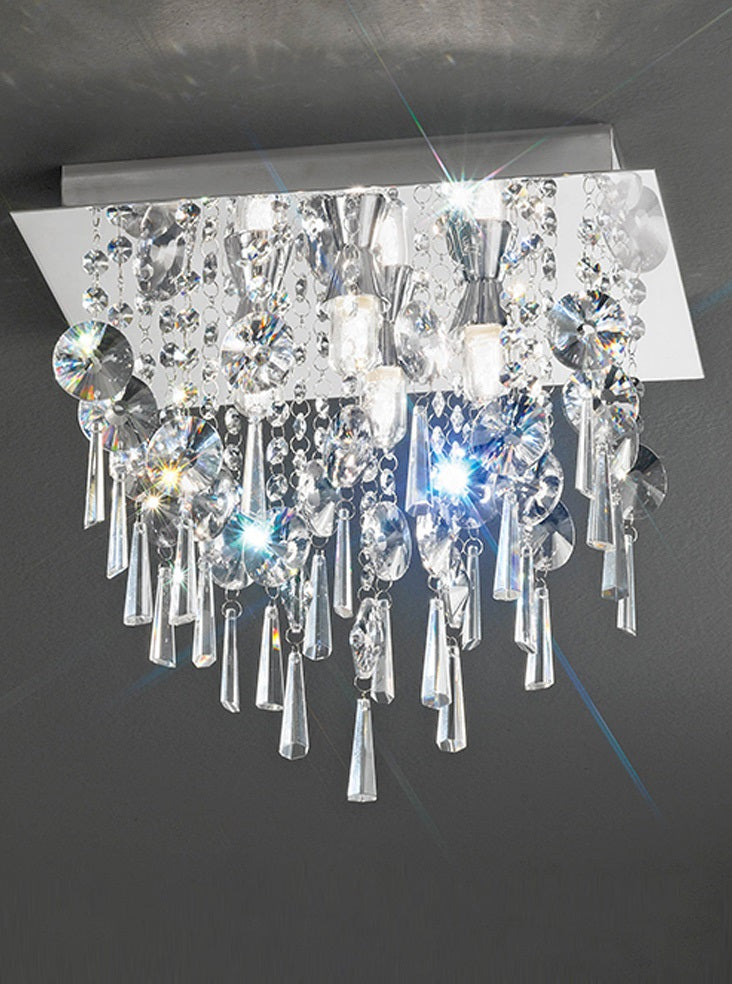 Franklite 350mm Square Chrome Crystal IP44 Flush Chandelier