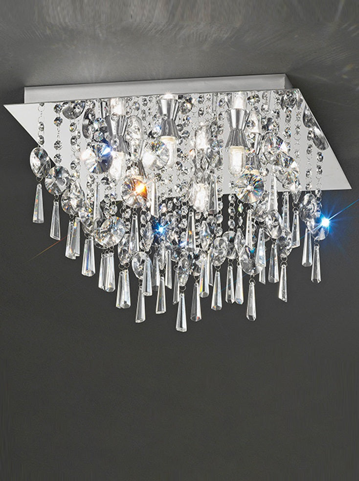 Franklite 450mm Square Chrome Crystal IP44 Flush Chandelier