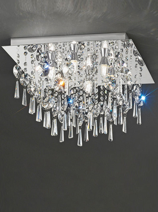 Franklite 450mm Square Chrome Crystal IP44 Flush Chandelier