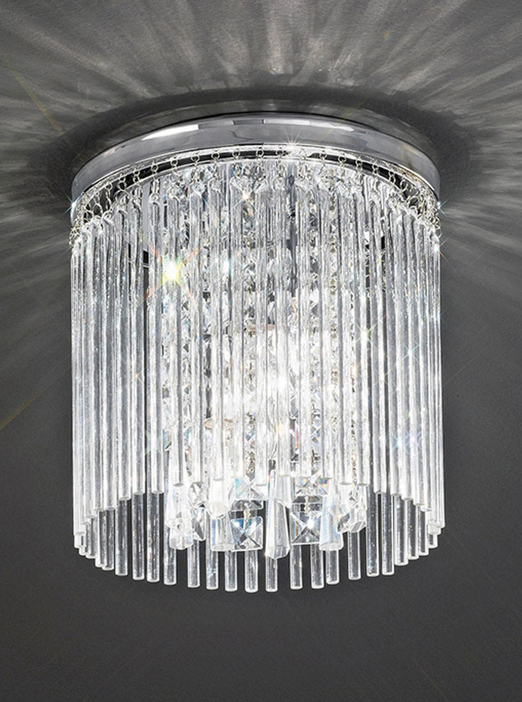 Franklite Charisma 250mm Chrome Crystal Glass Rod Flush Chandelier
