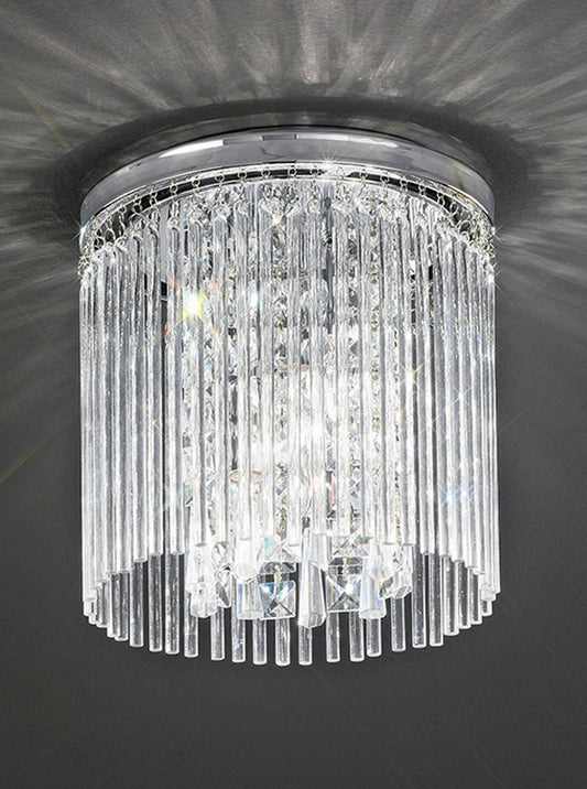 Franklite Charisma 250mm Chrome Crystal Glass Rod Flush Chandelier