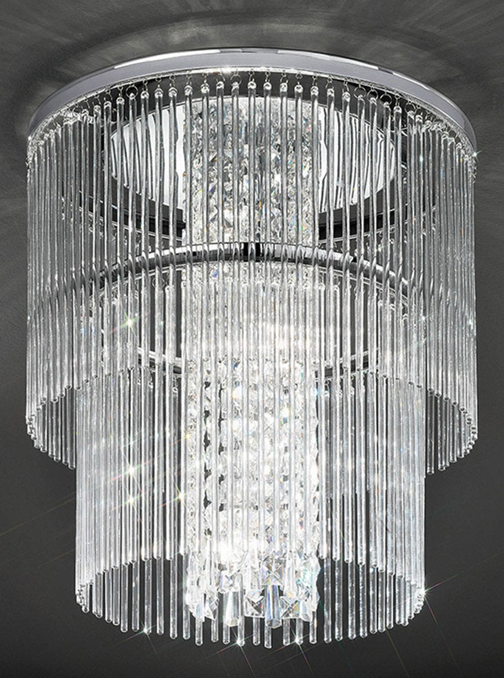 Franklite Charisma 450mm Chrome Crystal Glass Rod Flush Chandelier