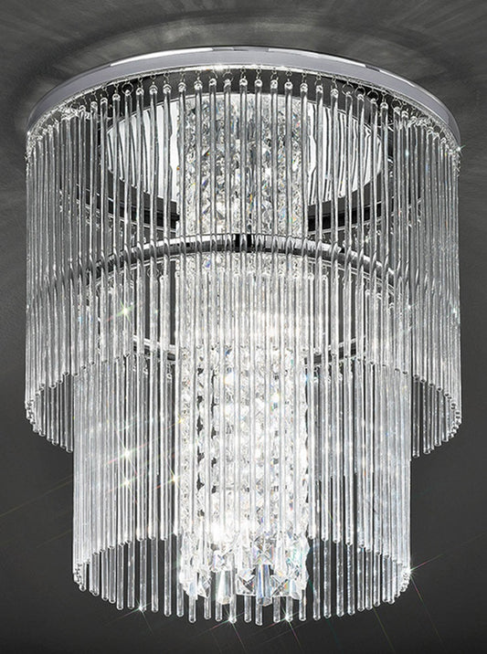 Franklite Charisma 450mm Chrome Crystal Glass Rod Flush Chandelier