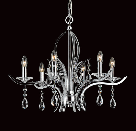 Impex Lighting Turin 6-Light Crystal Chrome Candle Chandelier
