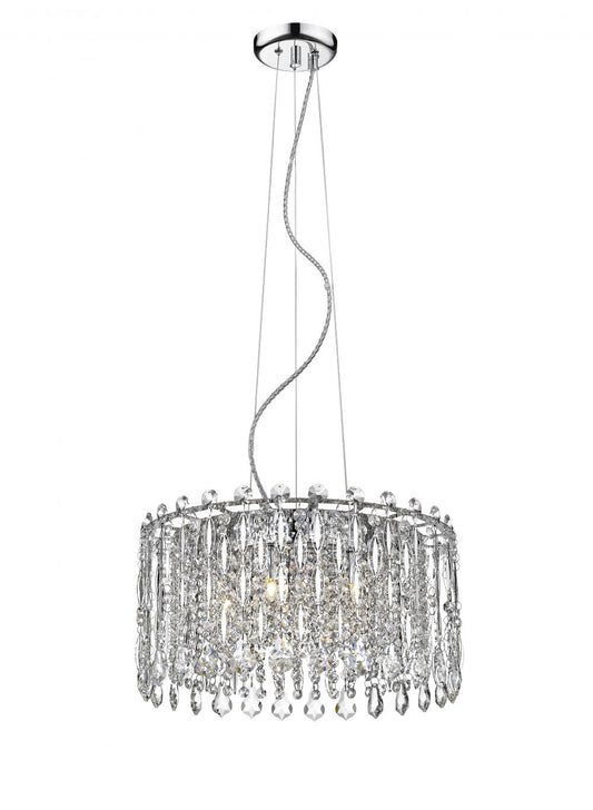 Impex Lighting Alita 5-Light Crystal Chrome Drum Pendant Chandelier
