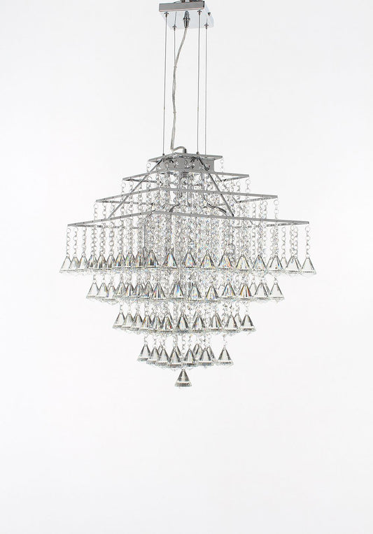 Impex Lighting Parma Square Small 6-Light Crystal Chrome Hanging Pendant Chandelier