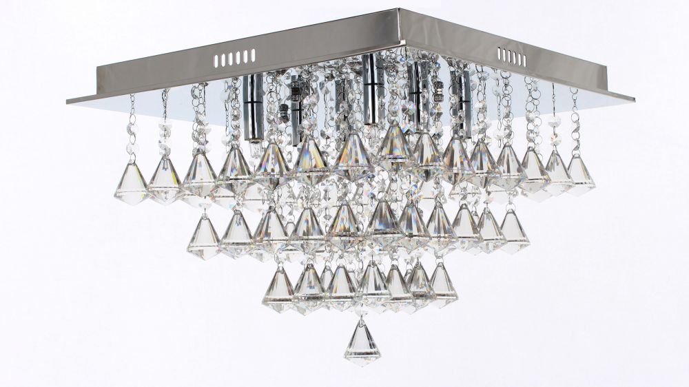Impex Lighting Parma Square Small 6-Light Crystal Chrome Flush Chandelier