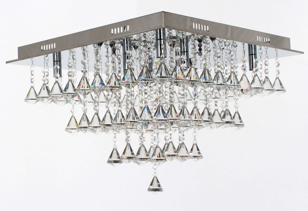 Impex Lighting Parma Square Medium 8-Light Crystal Chrome Flush Chandelier
