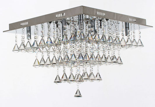 Impex Lighting Parma Square Medium 8-Light Crystal Chrome Flush Chandelier