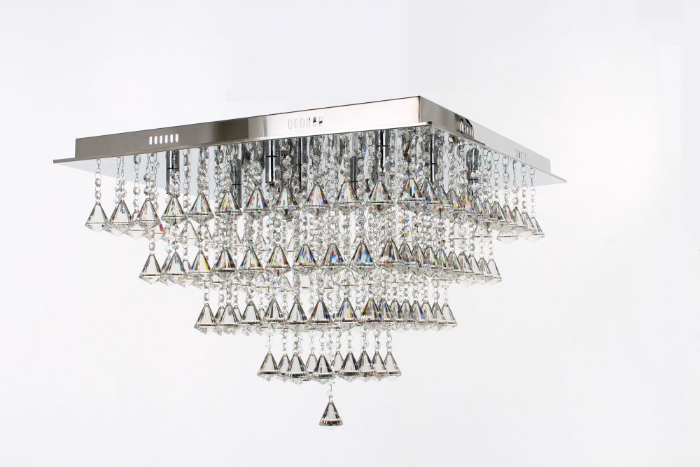 Impex Lighting Parma 12-Light Large Square Chrome Crystal Flush Chandelier