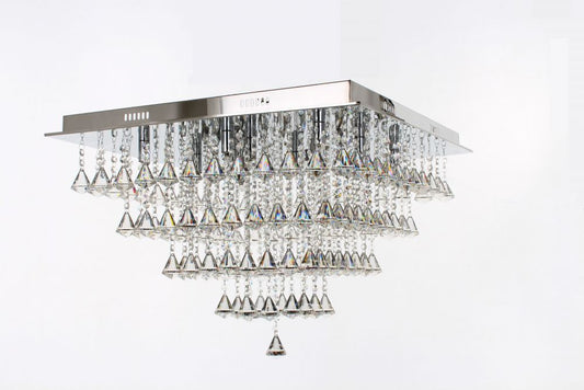 Impex Lighting Parma 12-Light Large Square Chrome Crystal Flush Chandelier