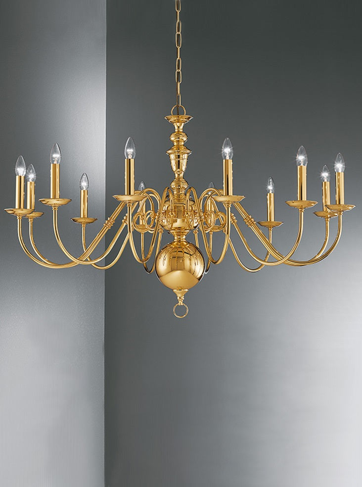 Franklite Delft 12-Light Polished Brass Candle Chandelier