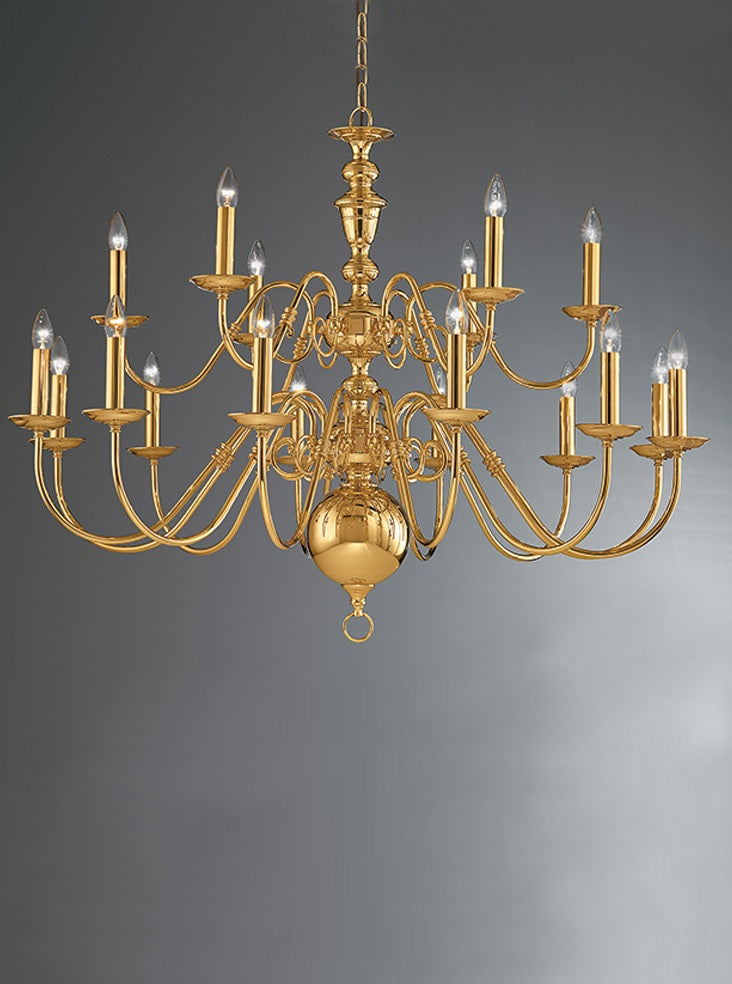 Franklite Delft 18-Light Polished Brass Candle Chandelier
