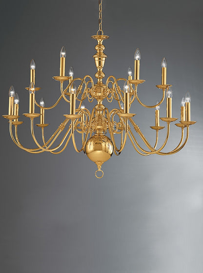 Franklite Delft 18-Light Polished Brass Candle Chandelier