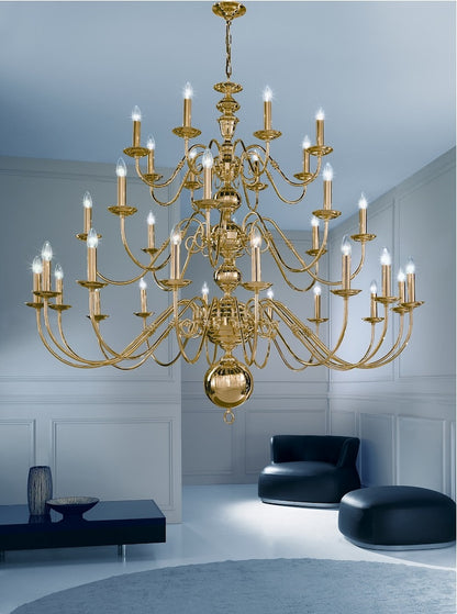 Franklite Delft 32-Light Polished Brass Grand Candle Chandelier