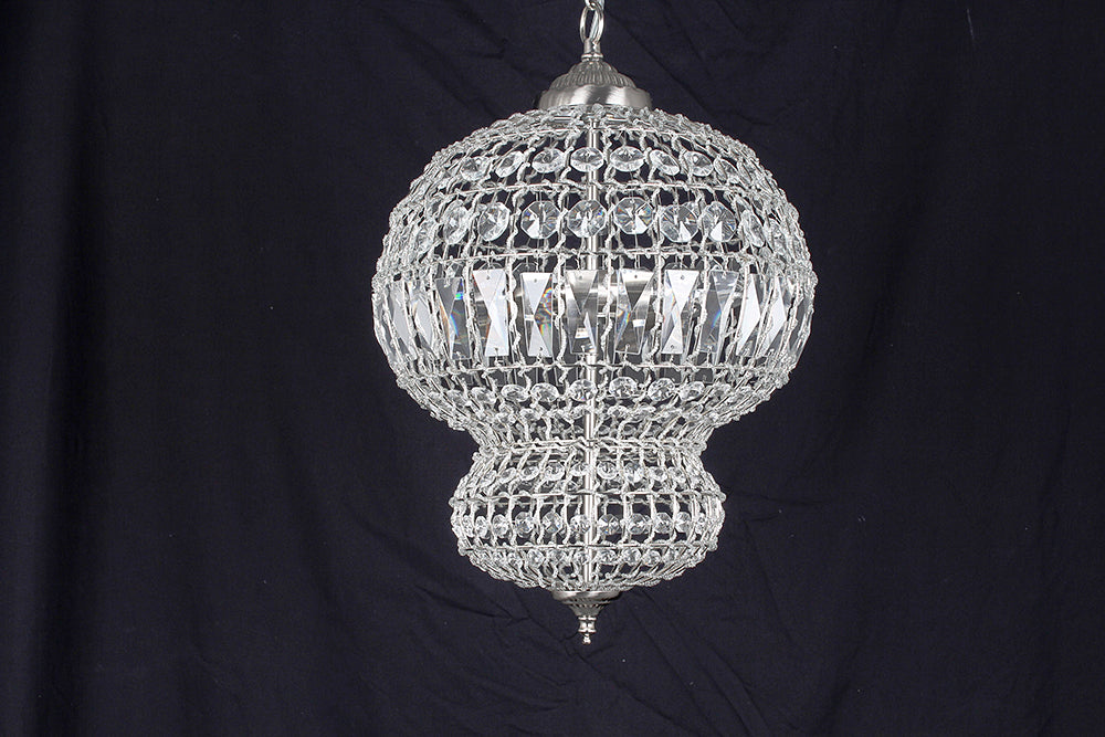 Impex Lighting Morocco 3-Light Double Crystal Basket Large Satin Nickel Chandelier