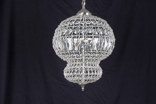 Impex Lighting Morocco 3-Light Double Crystal Basket Large Satin Nickel Chandelier