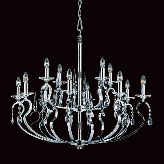 Impex Lighting Rhinestone & Crystal 12-Light Chrome Candle Chandelier