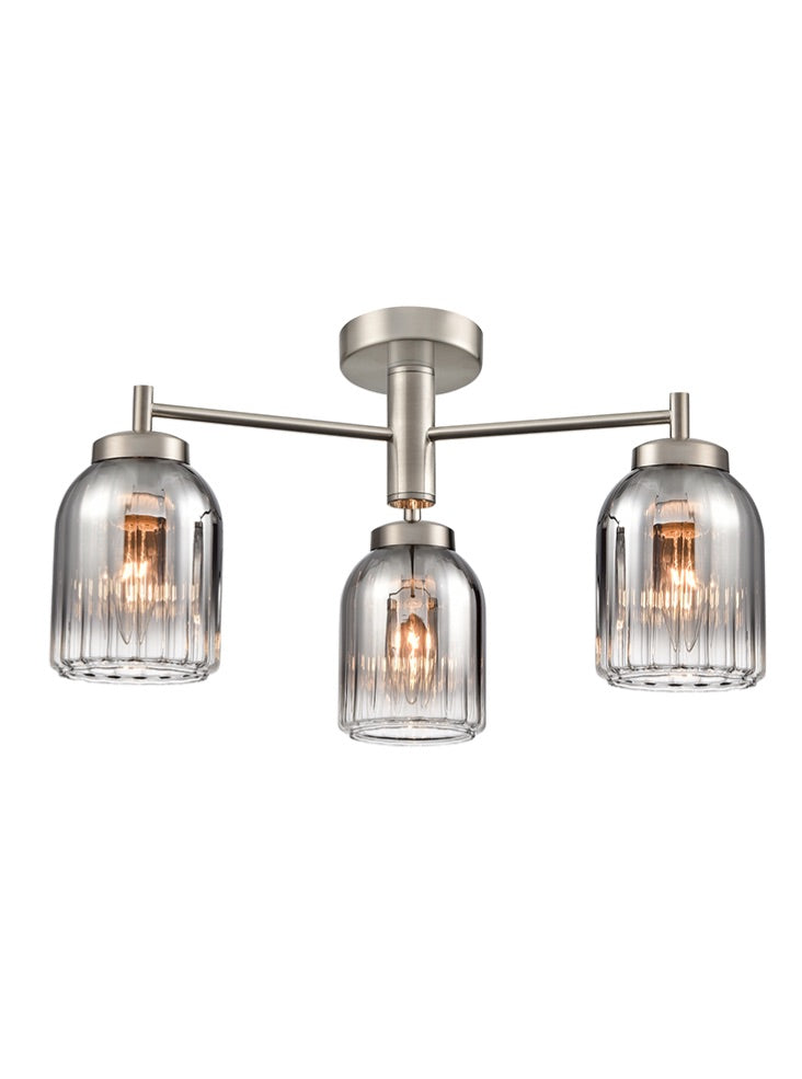 Franklite Caligo 3-Light Satin Nickel Ribbed Smoked Glass Chandelier
