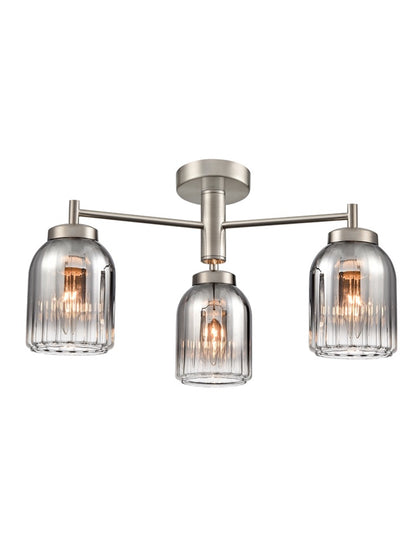 Franklite Caligo 3-Light Satin Nickel Ribbed Smoked Glass Chandelier
