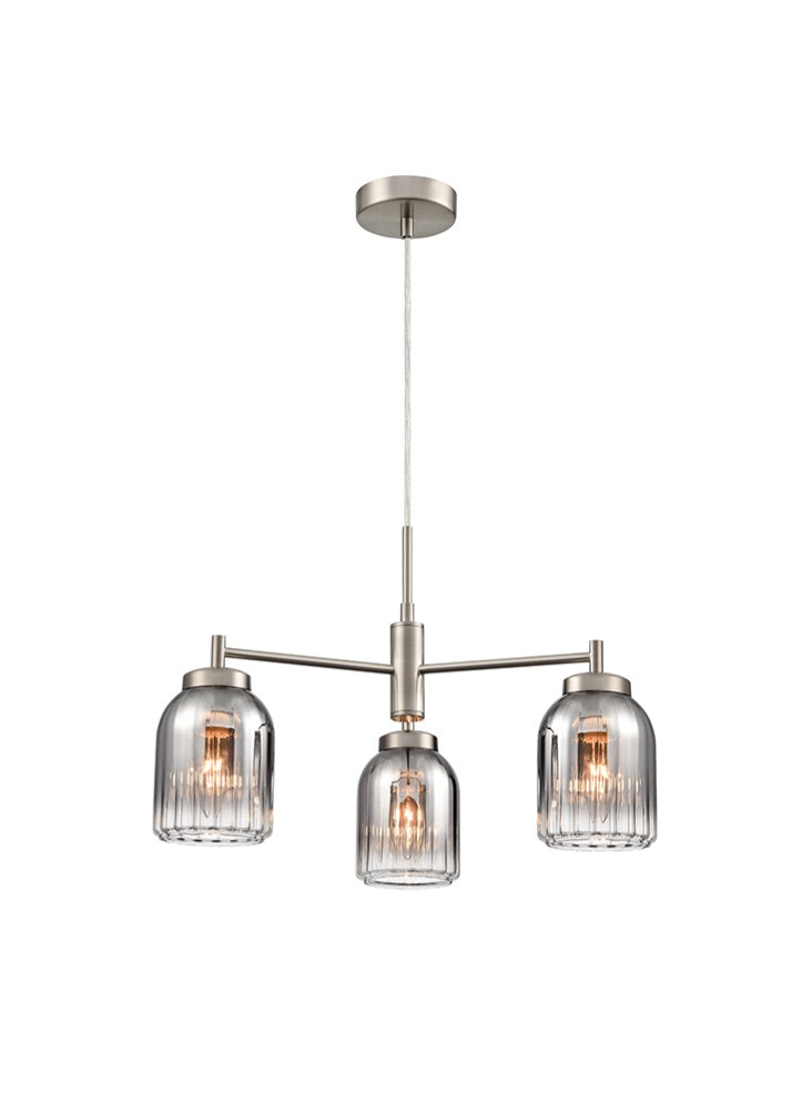 Franklite Caligo 3-Light Satin Nickel Ribbed Smoked Glass Chandelier