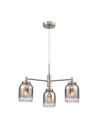 Franklite Caligo 3-Light Satin Nickel Ribbed Smoked Glass Chandelier