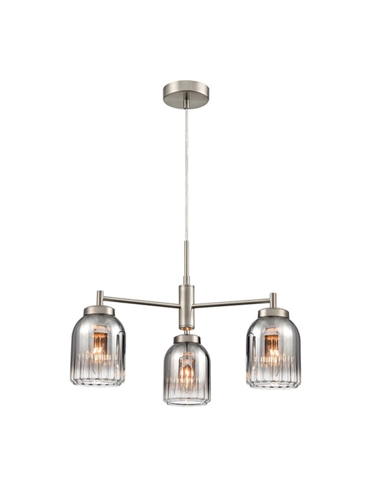 Franklite Caligo 3-Light Satin Nickel Ribbed Smoked Glass Chandelier