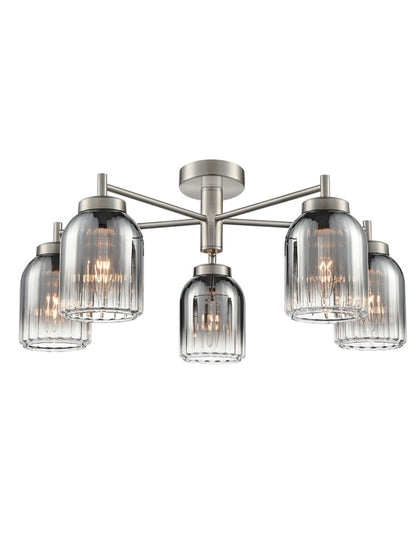 Franklite Caligo 5-Light Satin Nickel Ribbed Smoked Glass Chandelier