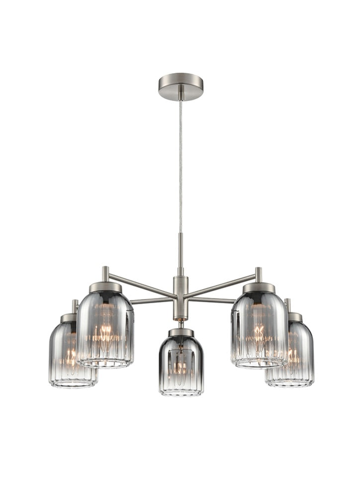 Franklite Caligo 5-Light Satin Nickel Ribbed Smoked Glass Chandelier