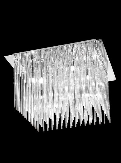 Franklite Carillon 600mm Square 10-Light Chrome Glass Rod Flush Chandelier