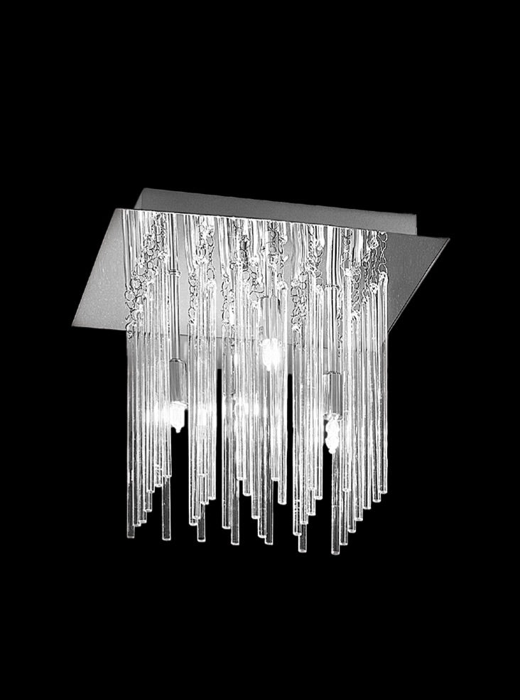 Franklite Carillon 300mm Square 4-Light Chrome Glass Rod Flush Chandelier
