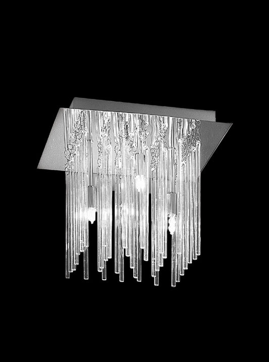 Franklite Carillon 300mm Square 4-Light Chrome Glass Rod Flush Chandelier