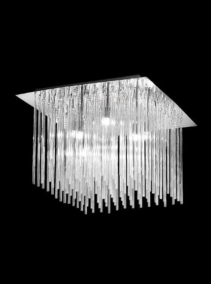 Franklite Carillon 500mm Square 8-Light Chrome Glass Rod Flush Chandelier