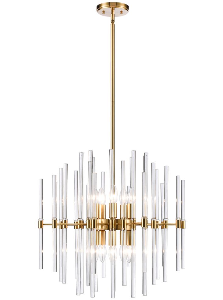 Franklite Celestial 10-Light Aged Brass Glass Rod Pendant Chandelier