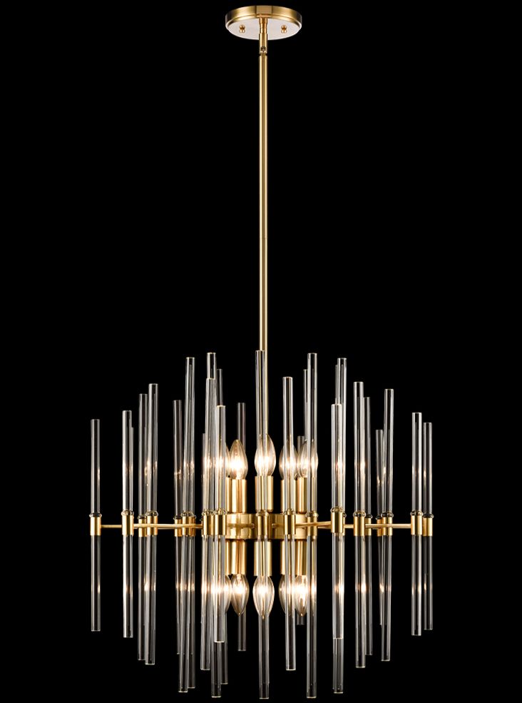 Franklite Celestial 10-Light Aged Brass Glass Rod Pendant Chandelier
