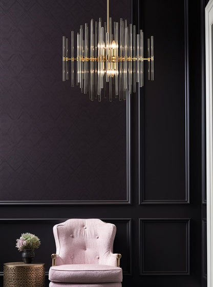 Franklite Celestial 10-Light Aged Brass Glass Rod Pendant Chandelier