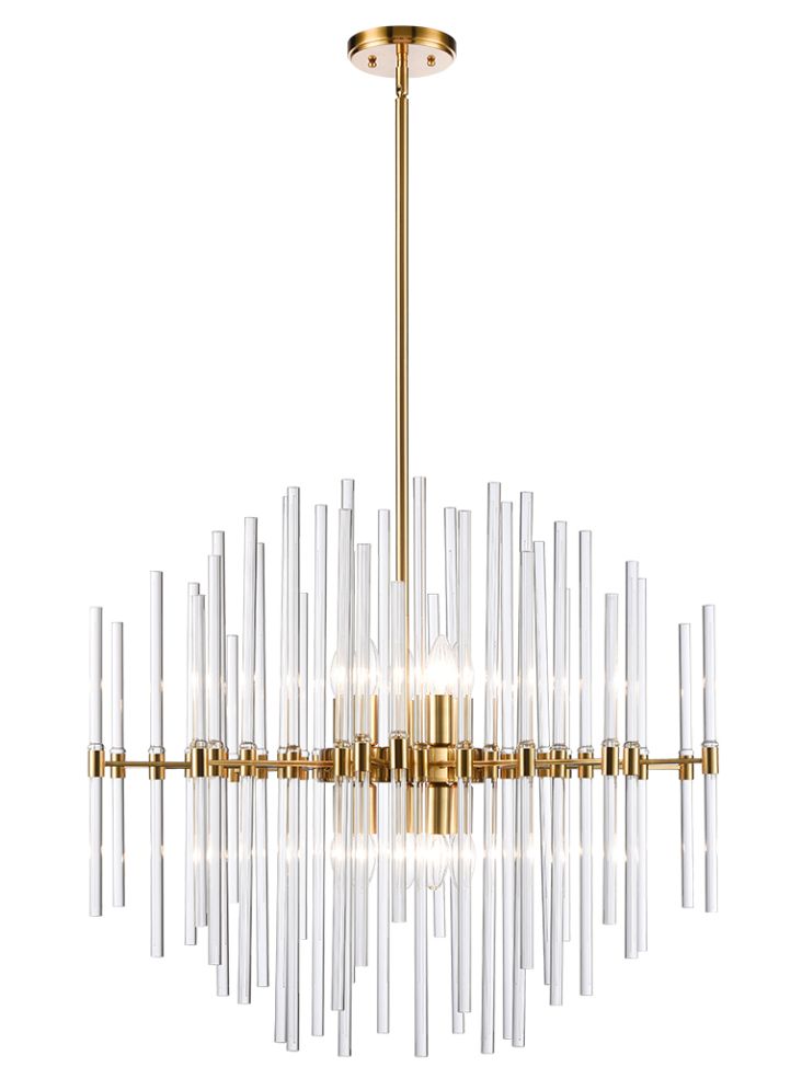 Franklite Celestial 10-Light Aged Brass Glass Rod Pendant Chandelier
