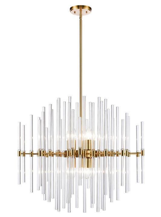 Franklite Celestial 10-Light Aged Brass Glass Rod Pendant Chandelier