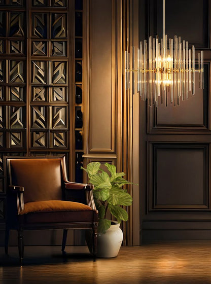 Franklite Celestial 10-Light Aged Brass Glass Rod Pendant Chandelier
