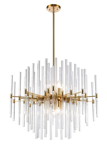 Franklite Celestial 10-Light Aged Brass Glass Rod Pendant Chandelier