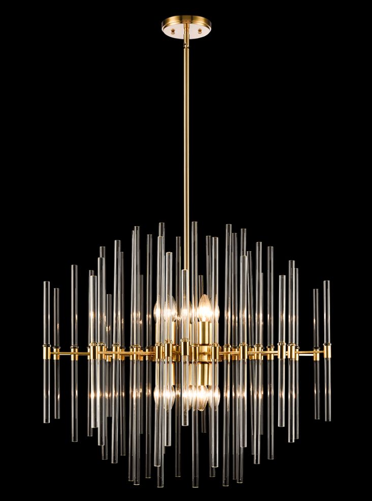 Franklite Celestial 10-Light Aged Brass Glass Rod Pendant Chandelier
