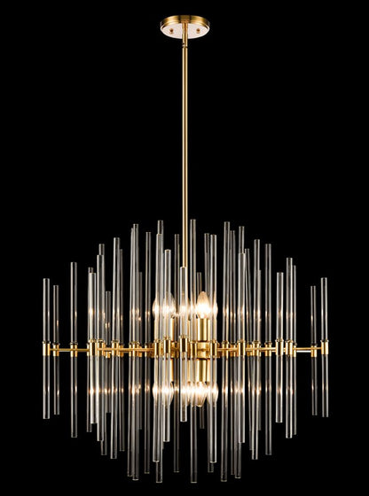 Franklite Celestial 10-Light Aged Brass Glass Rod Pendant Chandelier