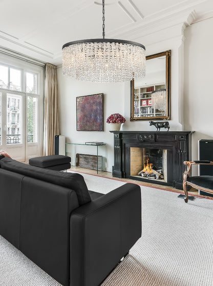 Franklite Coral 12-Light Matte Black Crystal Drum Chandelier