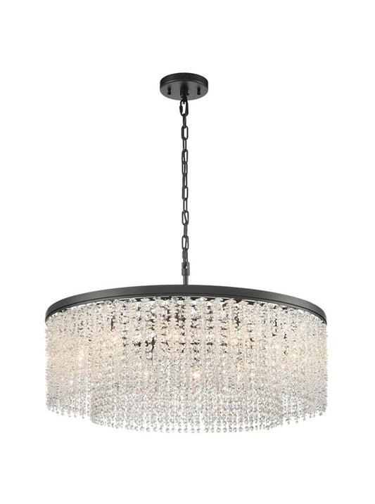 Franklite Coral 12-Light Matte Black Crystal Drum Chandelier