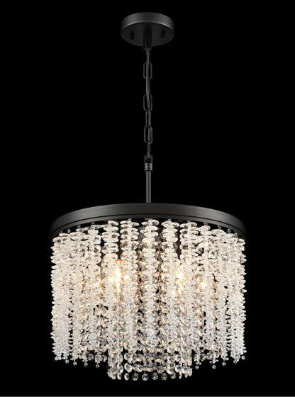 Franklite Coral 6-Light Matte Black Crystal Drum Chandelier