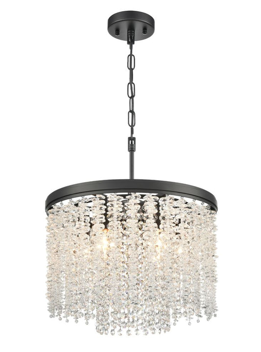 Franklite Coral 6-Light Matte Black Crystal Drum Chandelier